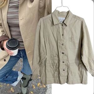 Vintage Gloria Vanderbilt Linen Cotton Chore Jacket Tan Classic Large PETITE